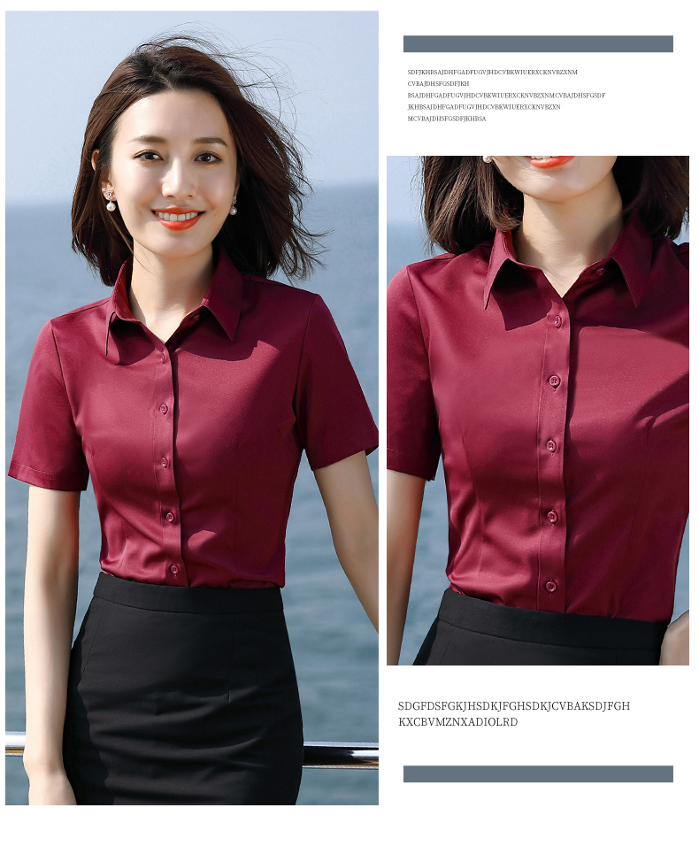 Stand collar simple solid color short sleeve professional shirt for women DQ1-8811