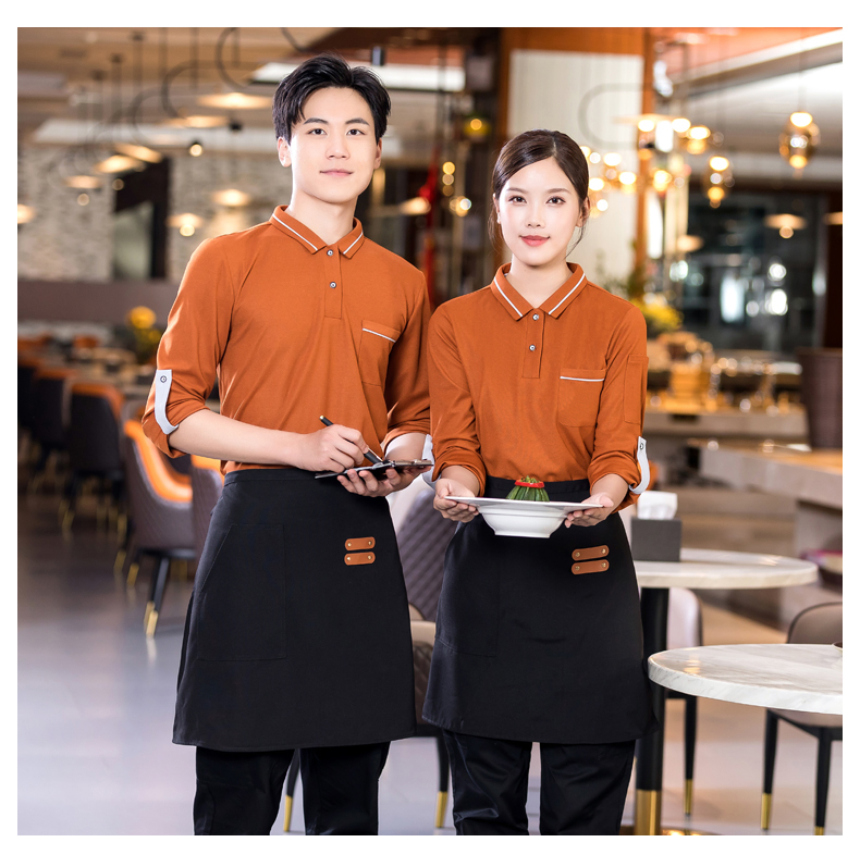 Collar and edge T-shirt long catering waiter work clothes H01-2022-37 men