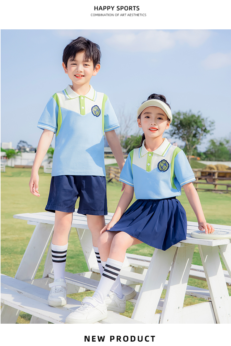 Color simple lapel piqué cotton summer sports school uniform suit 215-908