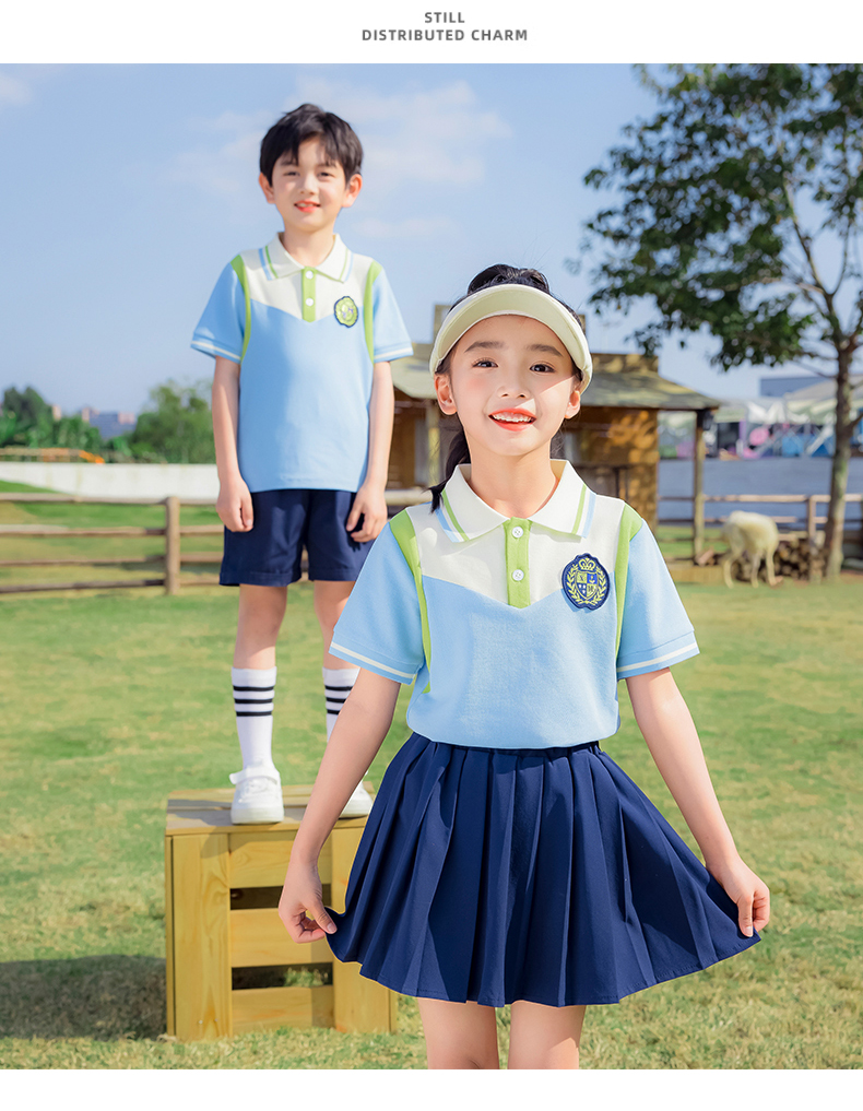 Color simple lapel piqué cotton summer sports school uniform suit 215-908