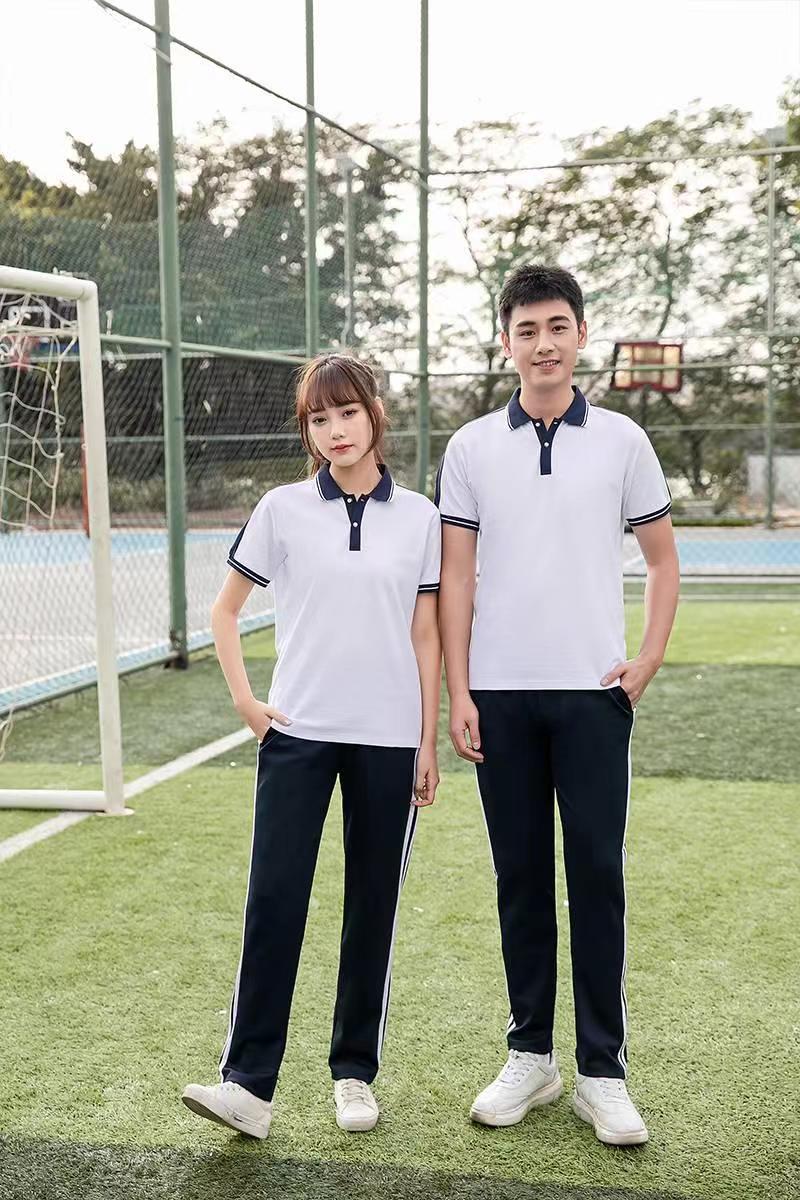 Fashion short-sleeved lapel trousers sports school uniform KI2-8818 trousers suit