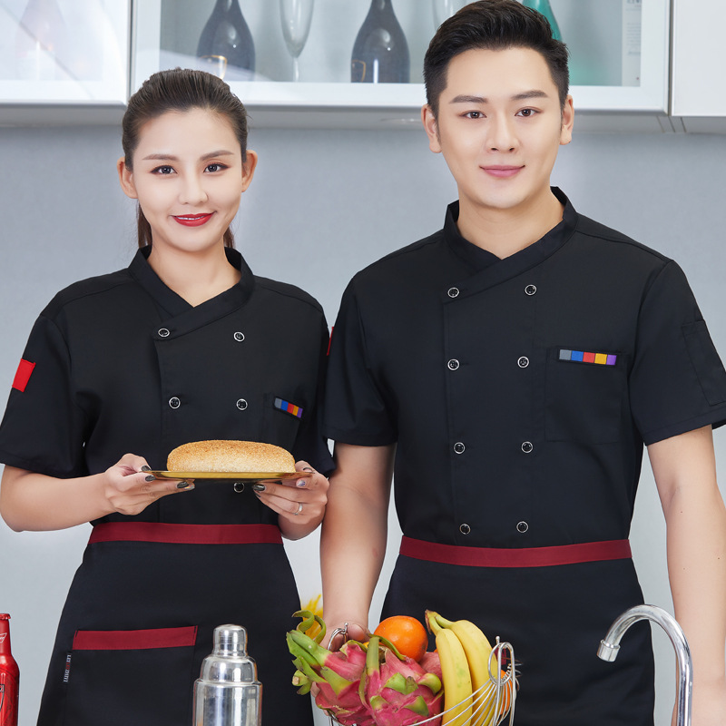 Double-breasted cross-collar restaurant short-sleeved chef uniform B05-2021 short-sleeved