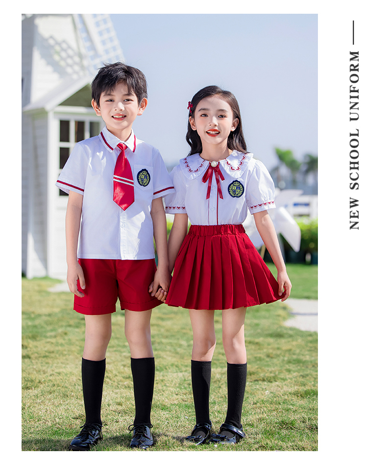 Wear-resistant and durable red and white British style school uniform suit 215-885