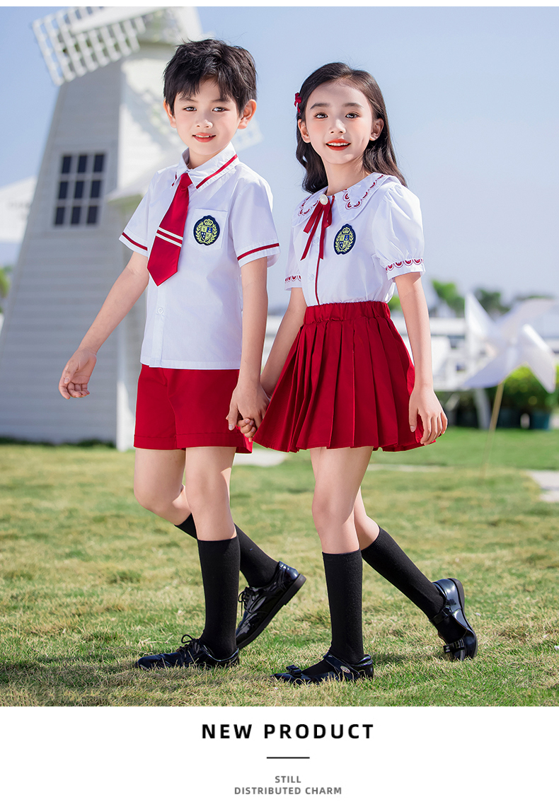 Wear-resistant and durable red and white British style school uniform suit 215-885