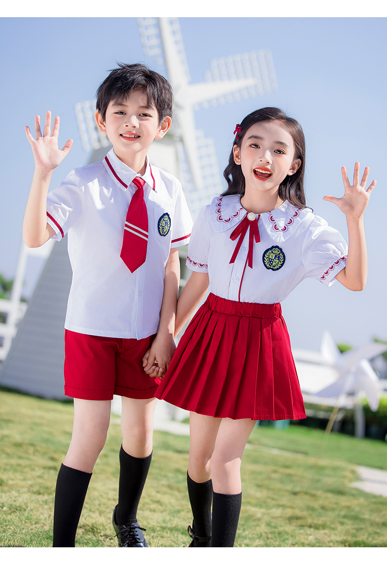 Wear-resistant and durable red and white British style school uniform suit 215-885