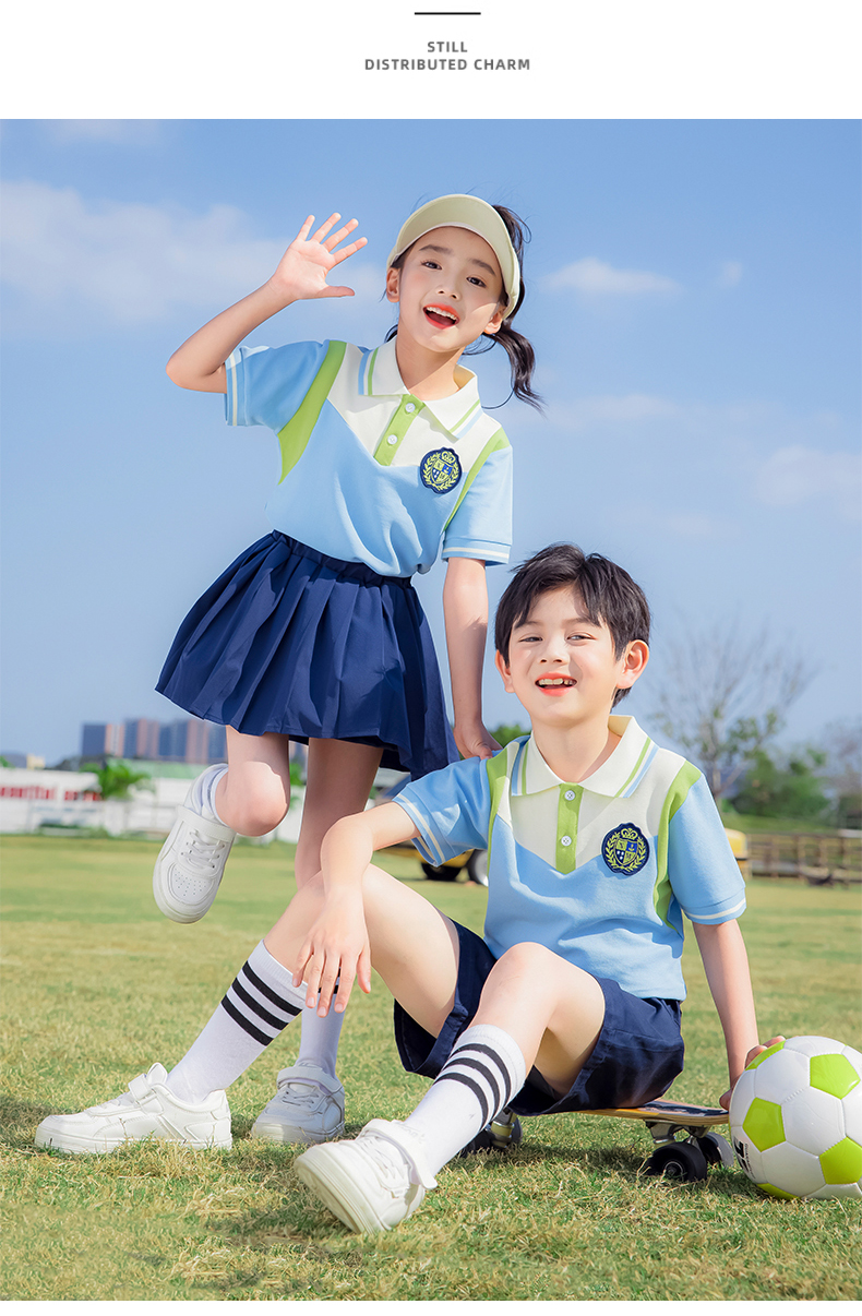 Color simple lapel piqué cotton summer sports school uniform suit 215-908