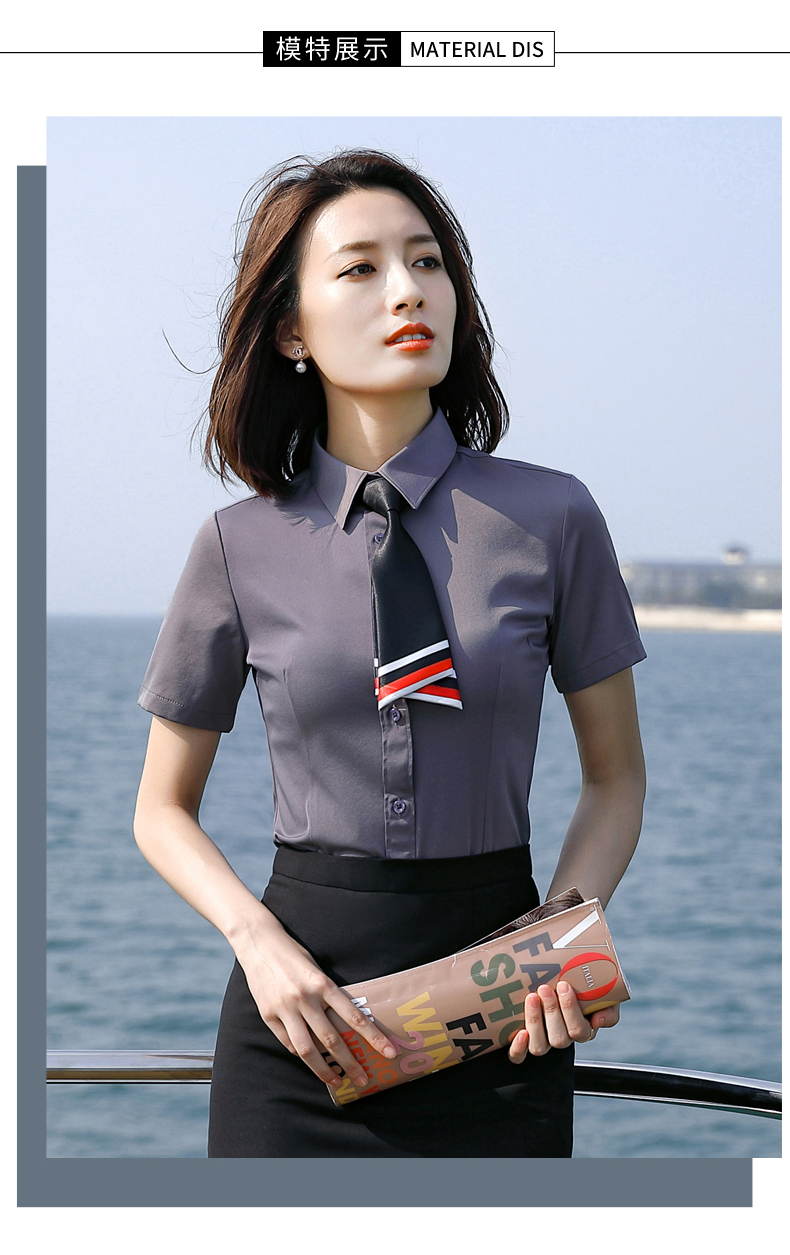 Stand collar simple solid color short sleeve professional shirt for women DQ1-8811