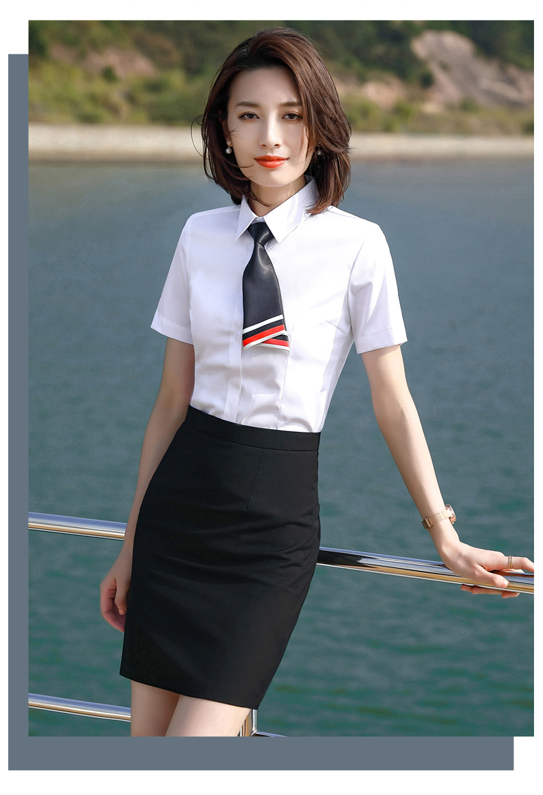 Stand collar simple solid color short sleeve professional shirt for women DQ1-8811