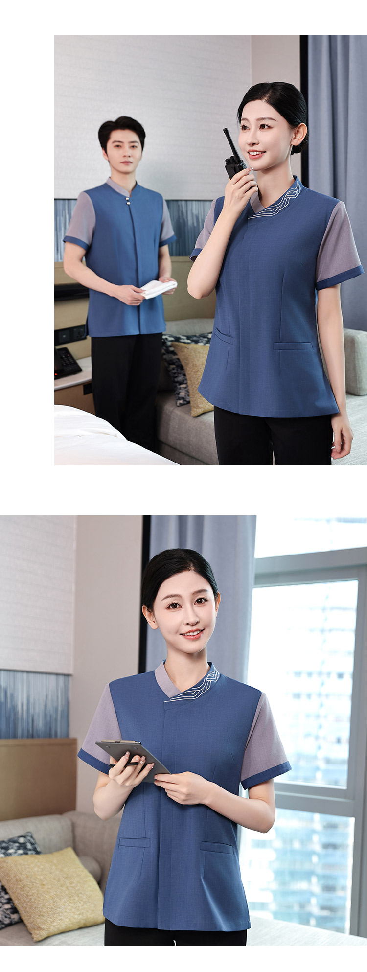 Temperament corrugated collar breathable sweat-absorbent short-sleeved cleaning clothes HD3-D24123 female