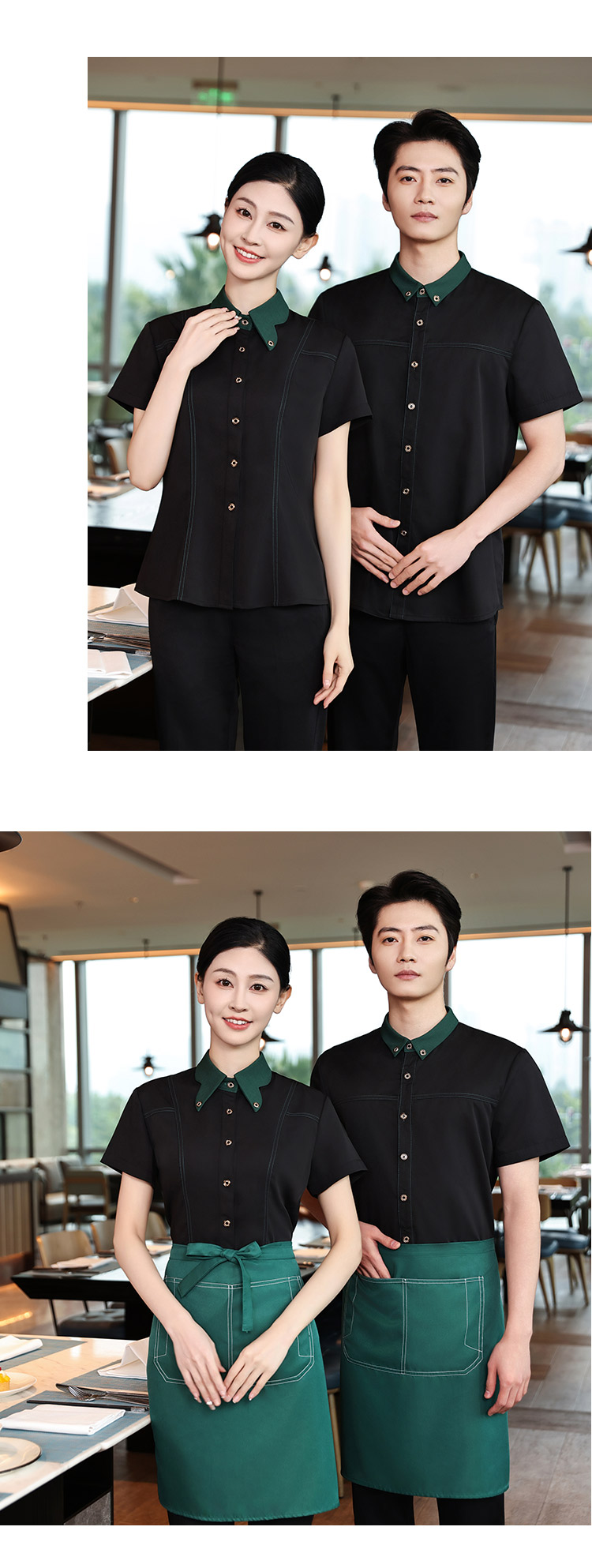 Chinese style small stand-up collar clear lines western restaurant workwear short-sleeved shirt HD3-D24121 men