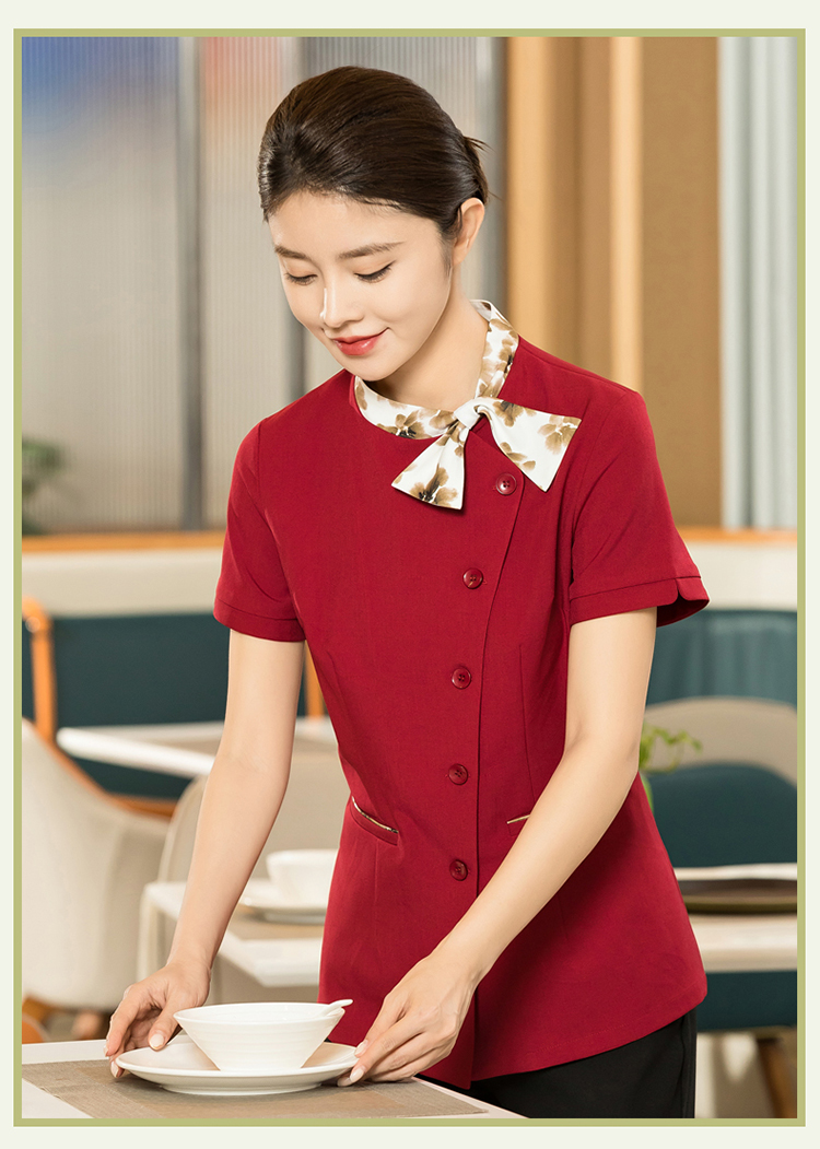 Chinese style floating collar light sweat-absorbent waiter short-sleeved work clothes H01-2024-9 women