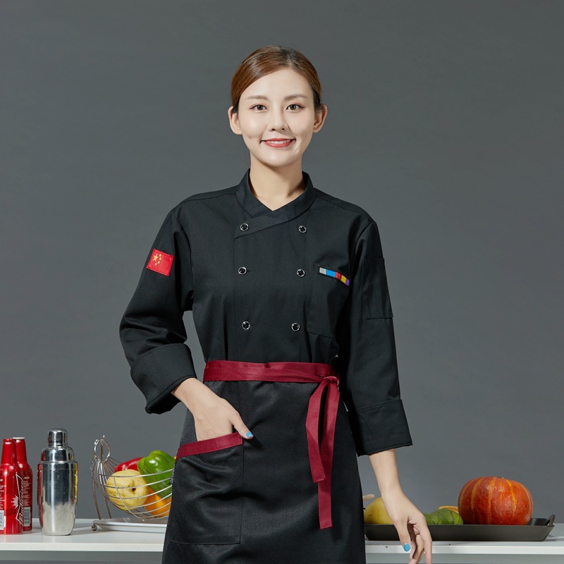 Double-breasted cross-collar restaurant short-sleeved chef uniform B05-2021 short-sleeved