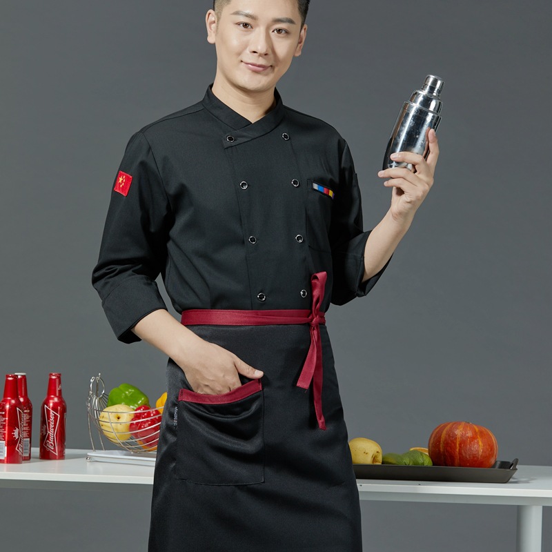 Double-breasted cross-collar restaurant short-sleeved chef uniform B05-2021 short-sleeved