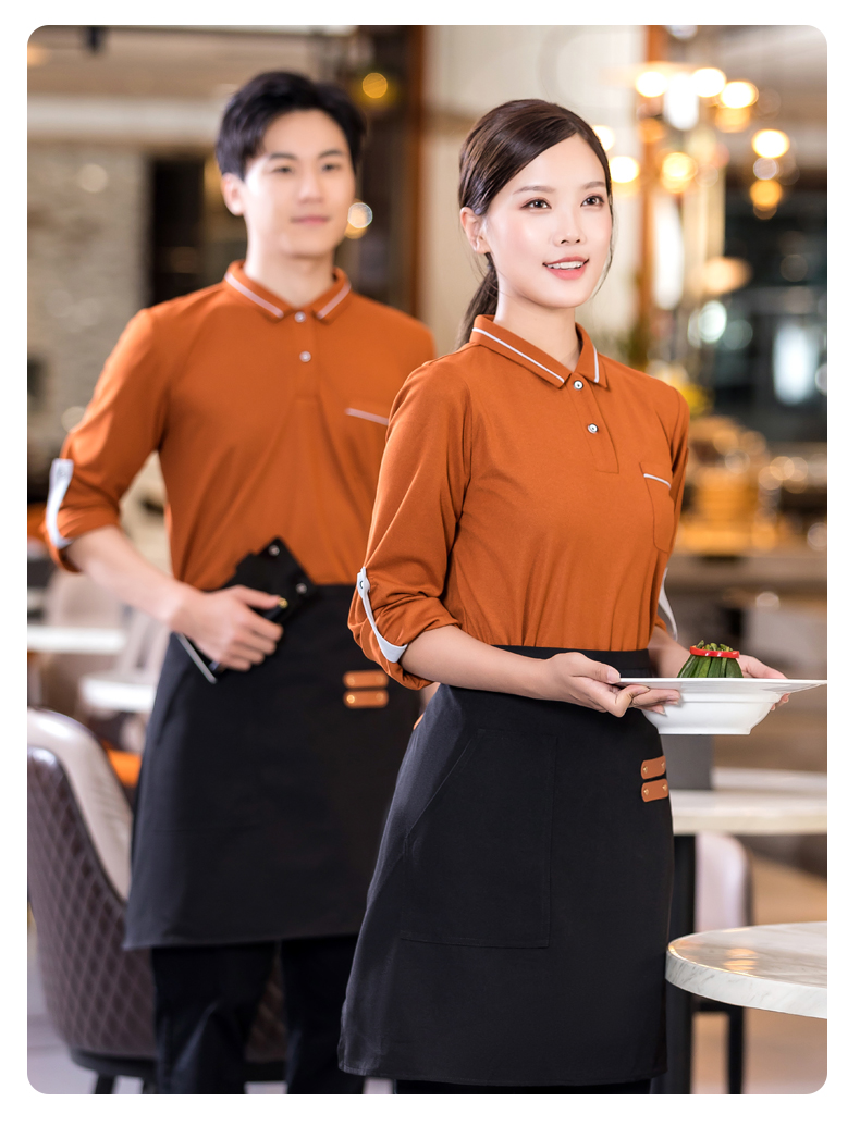 Collar and edge T-shirt long catering waiter work clothes H01-2022-37 men