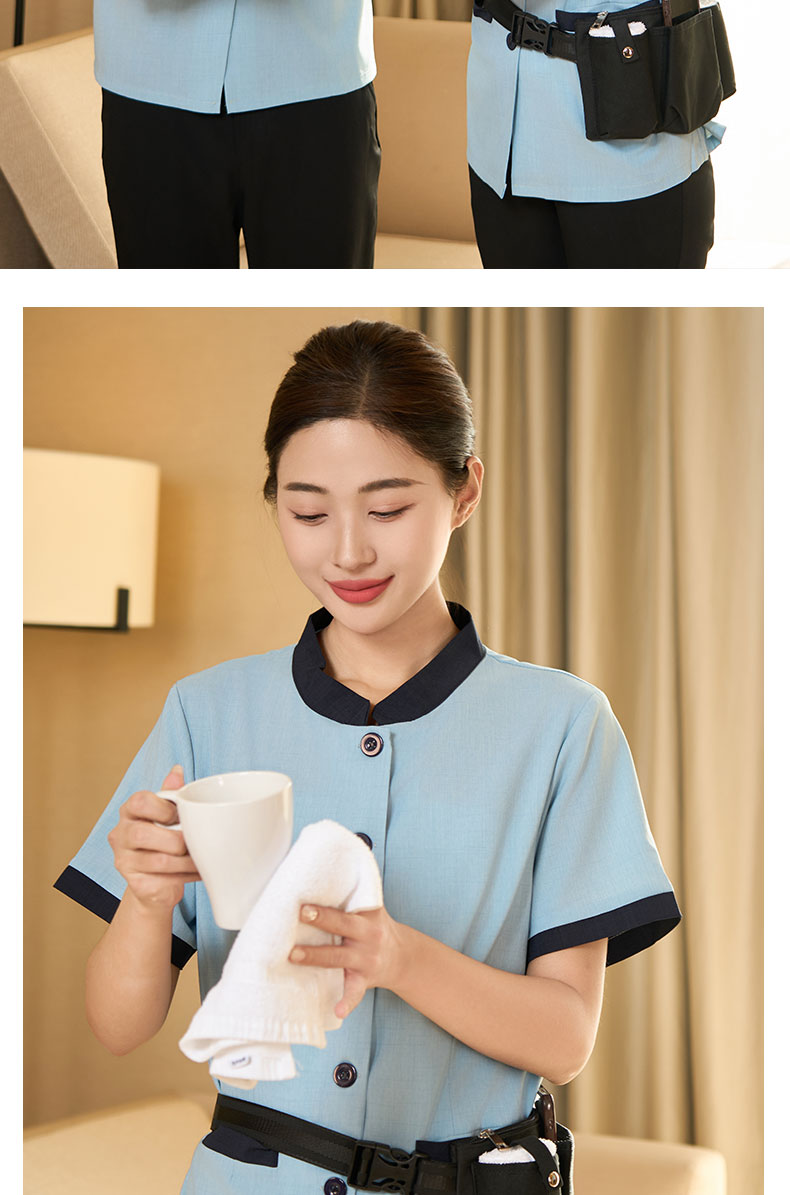 Acetate linen short-sleeved stand-up collar property cleaning clothes H20-D24-8058