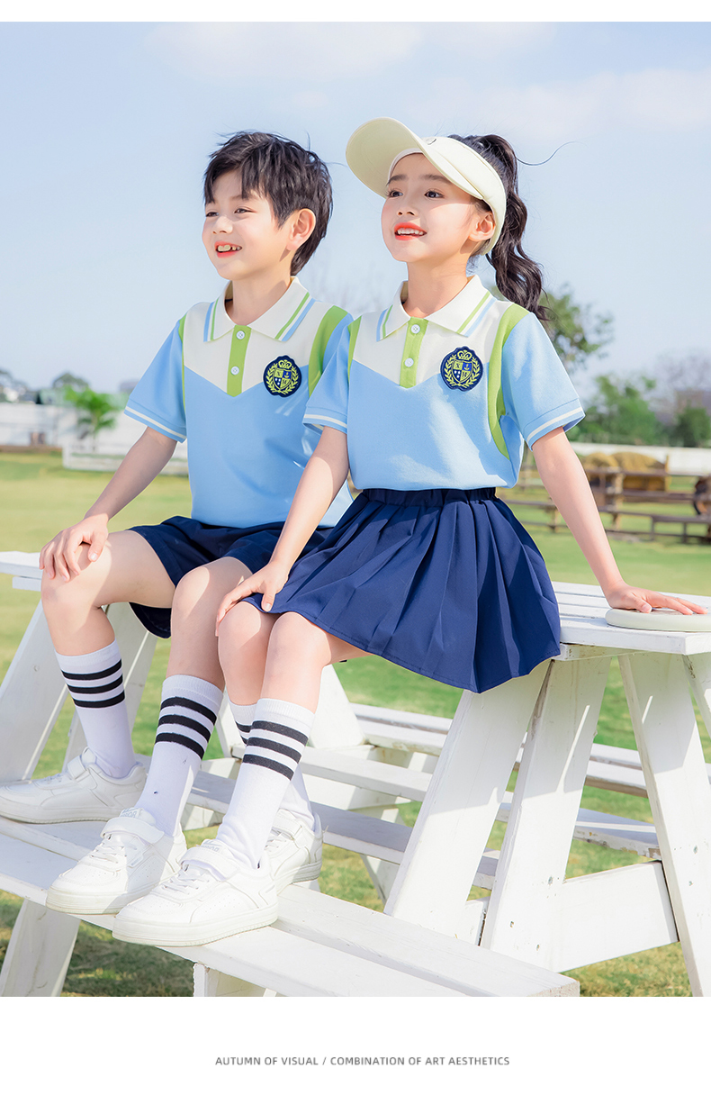 Color simple lapel piqué cotton summer sports school uniform suit 215-908