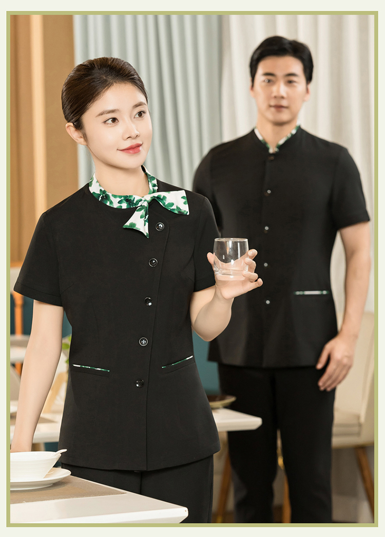 Chinese style floating collar light sweat-absorbent waiter short-sleeved work clothes H01-2024-9 women