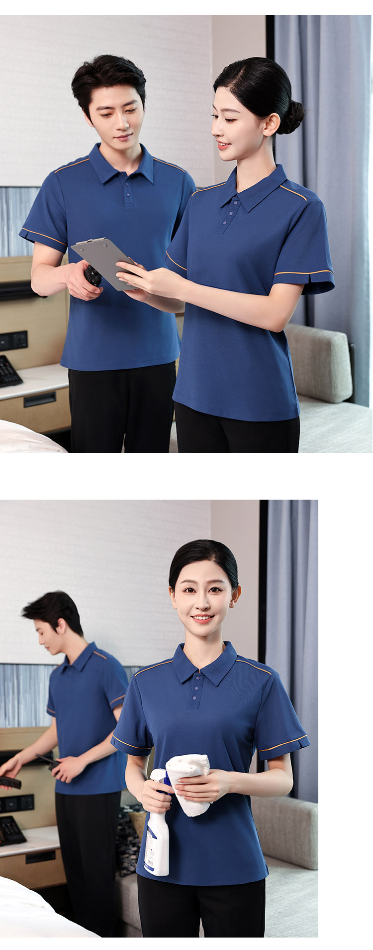 Pearl three-button comfortable simple short-sleeved polo collar cleaning clothes HD3-D24115 female