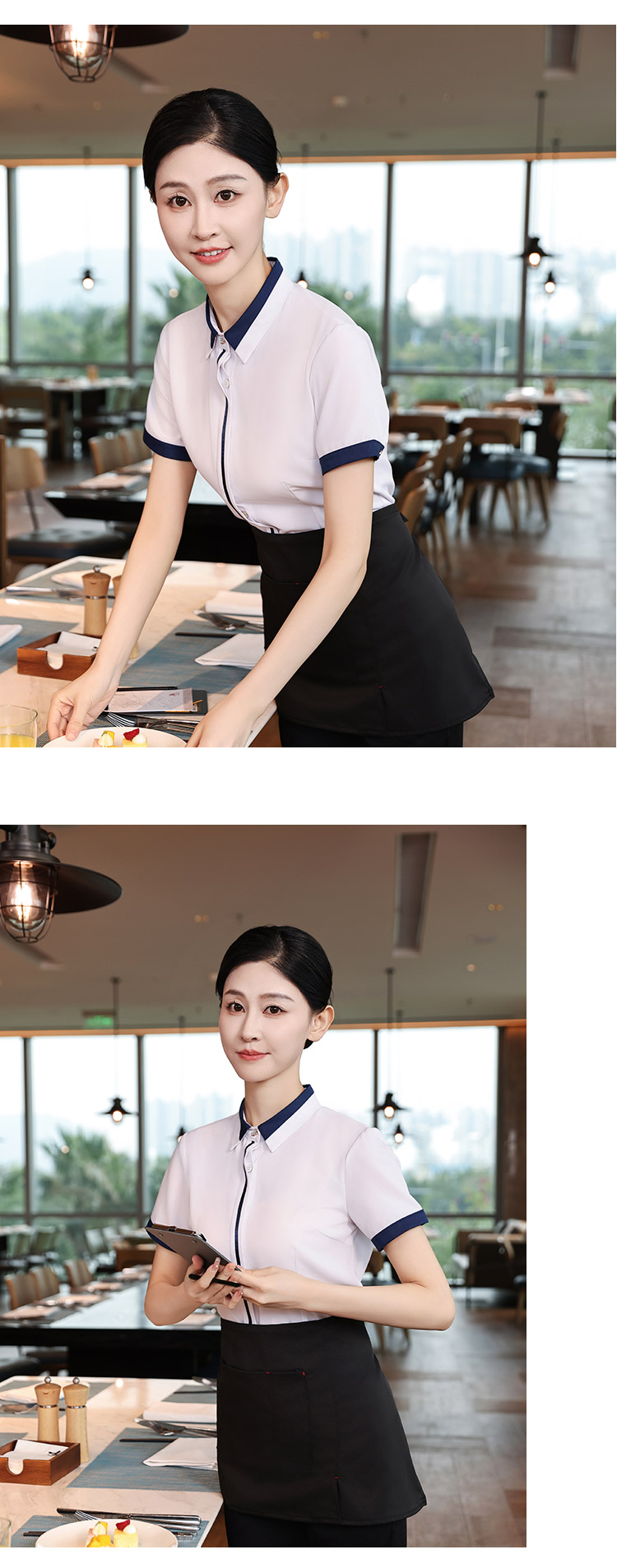 Placket ribbon Chinese style western restaurant workwear short-sleeved shirt HD3-D24120 female