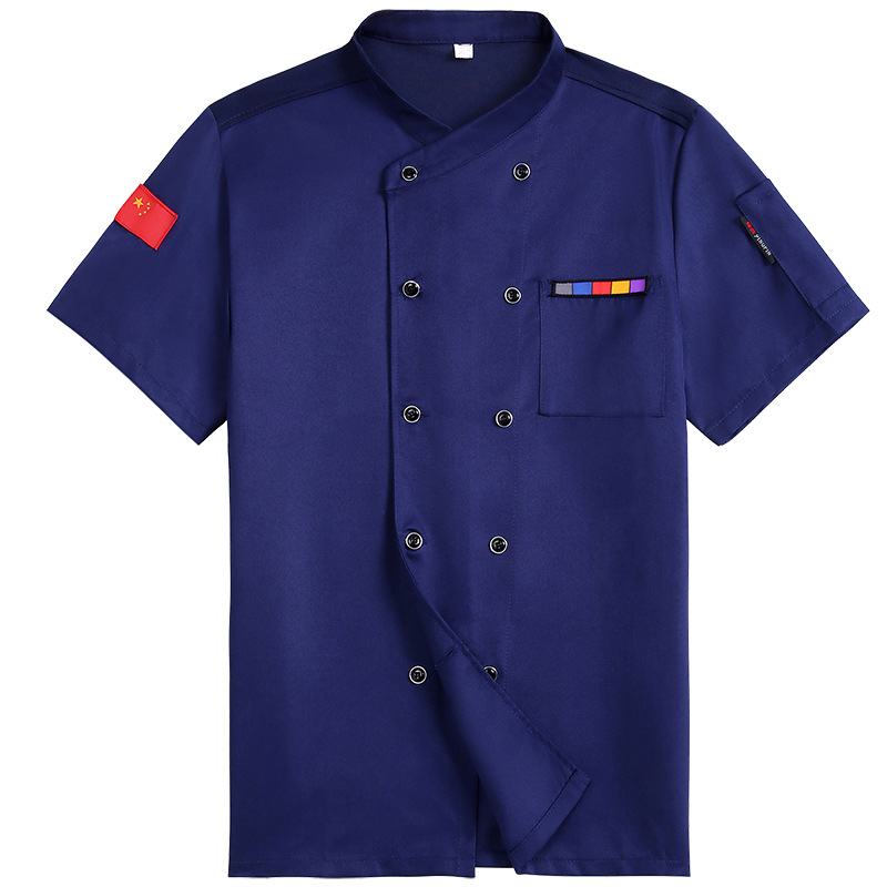 Double-breasted cross-collar restaurant short-sleeved chef uniform B05-2021 short-sleeved