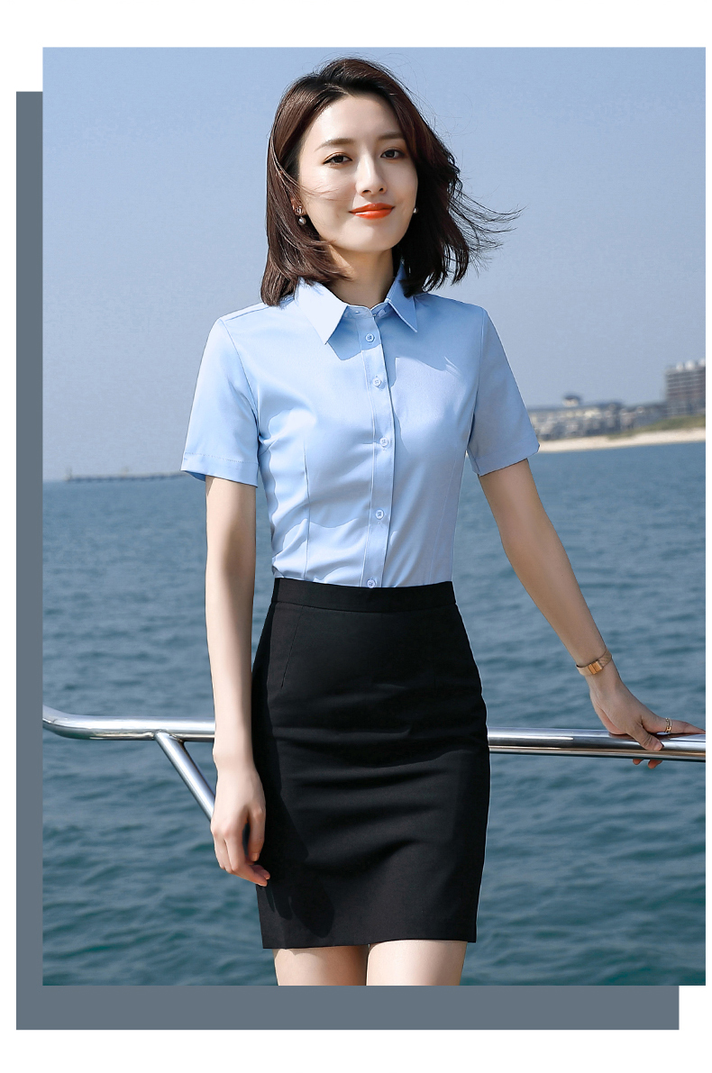 Stand collar simple solid color short sleeve professional shirt for women DQ1-8811