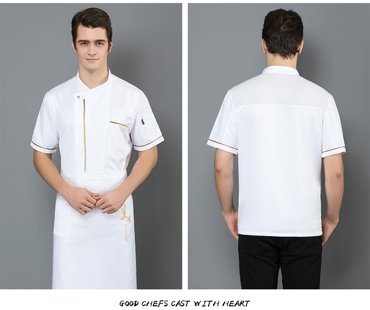 Gold spinning cotton single gold edge short-sleeved chef uniform top H02-20F108-111 worsted cotton