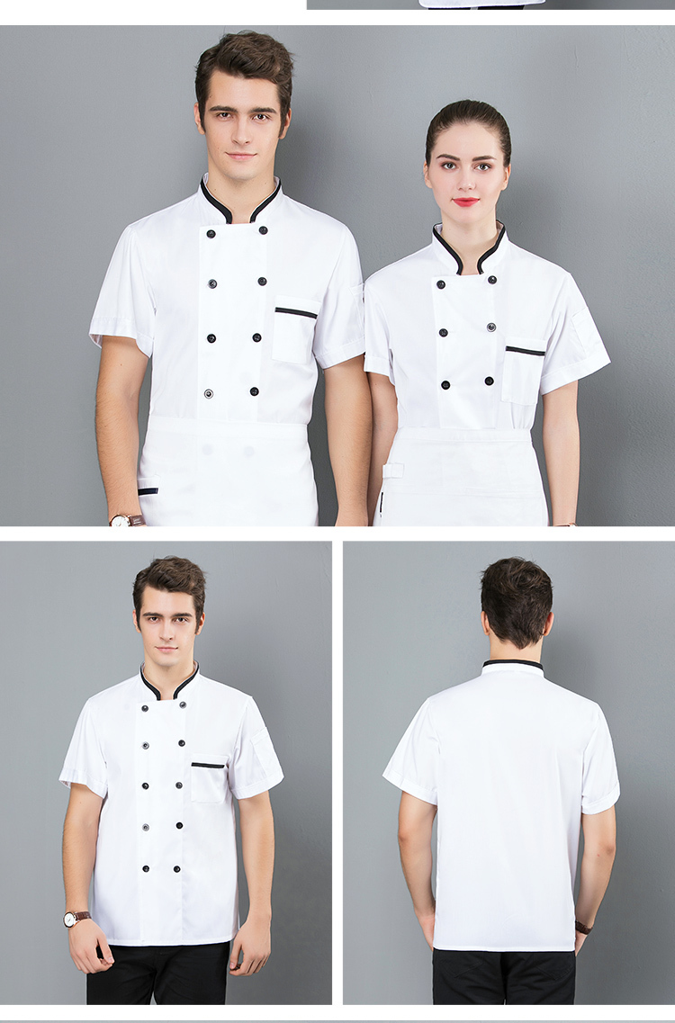 Round collar double-breasted polyester-cotton short-sleeved chef coat H01-1951