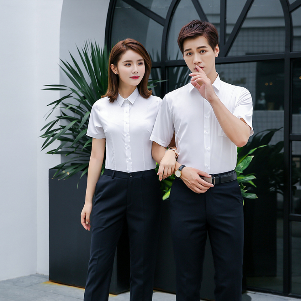 Plain elastic cotton business short-sleeved shirt for men and women 180-CQ666