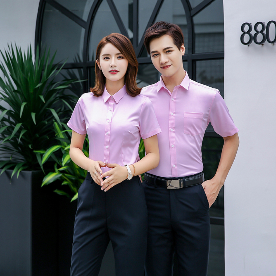 Plain elastic cotton business short-sleeved shirt for men and women 180-CQ666