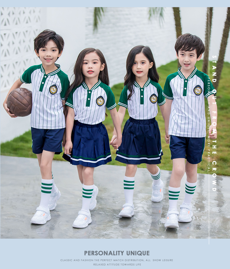 Striped short-sleeved sports style kindergarten uniform suit 455-8119