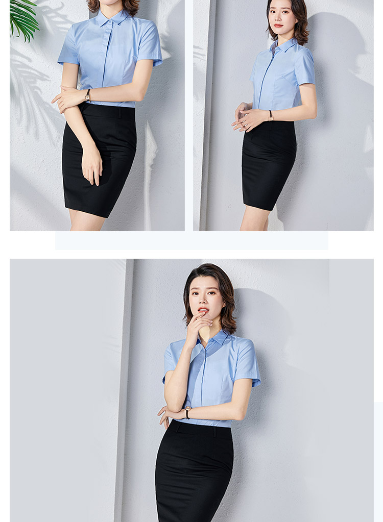 Professional concealed placket plain CVC short-sleeved shirt for women 129-2011 short-sleeved shirt for women