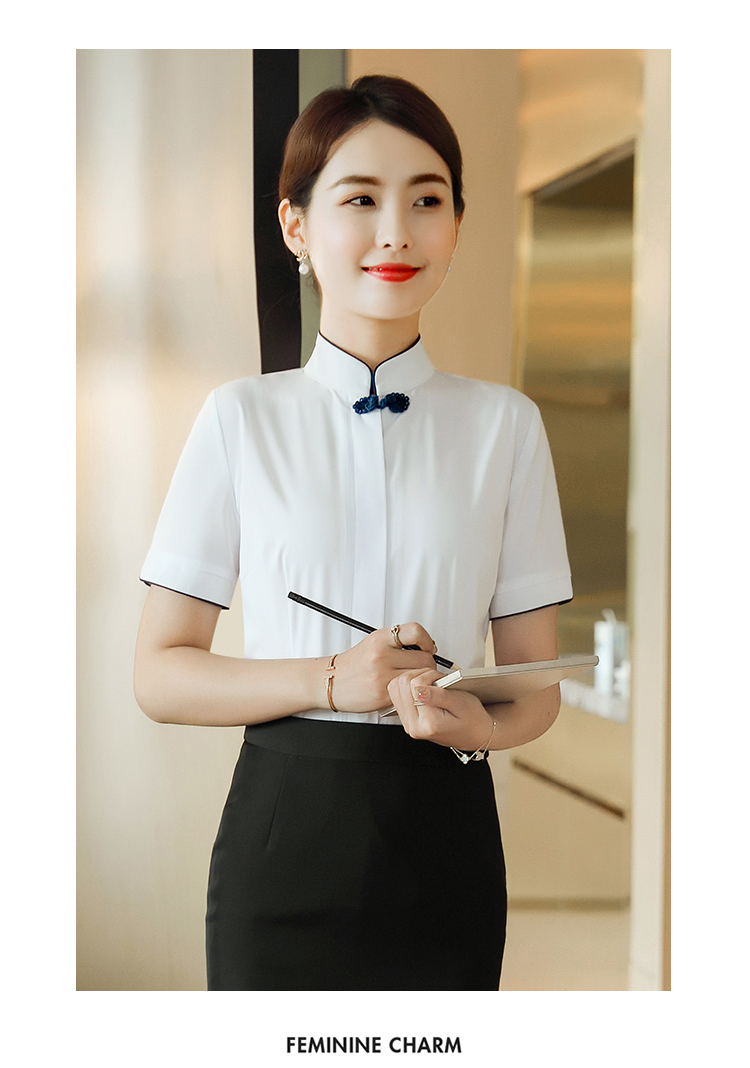 Professional four-sided elastic button-down stand collar short-sleeved shirt for women DL1-0606 short-sleeved shirt for women