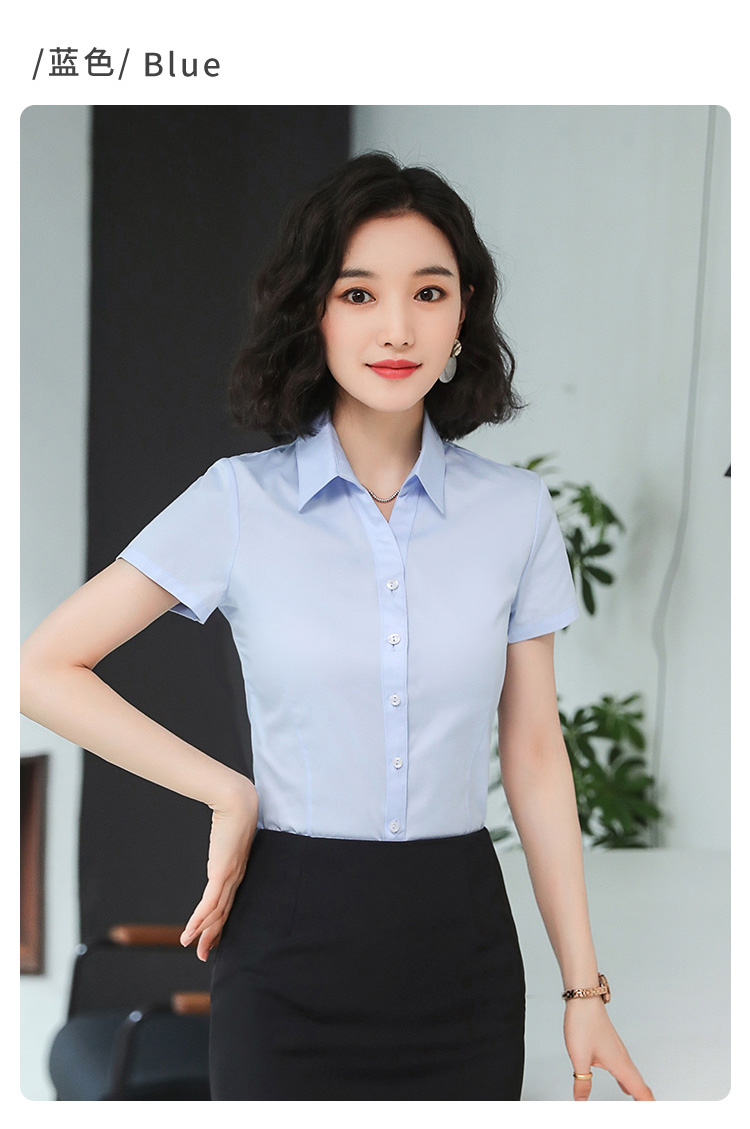 Business slim chest buttoned V-neck short-sleeved shirt for women 171-309 short-sleeved shirt for women