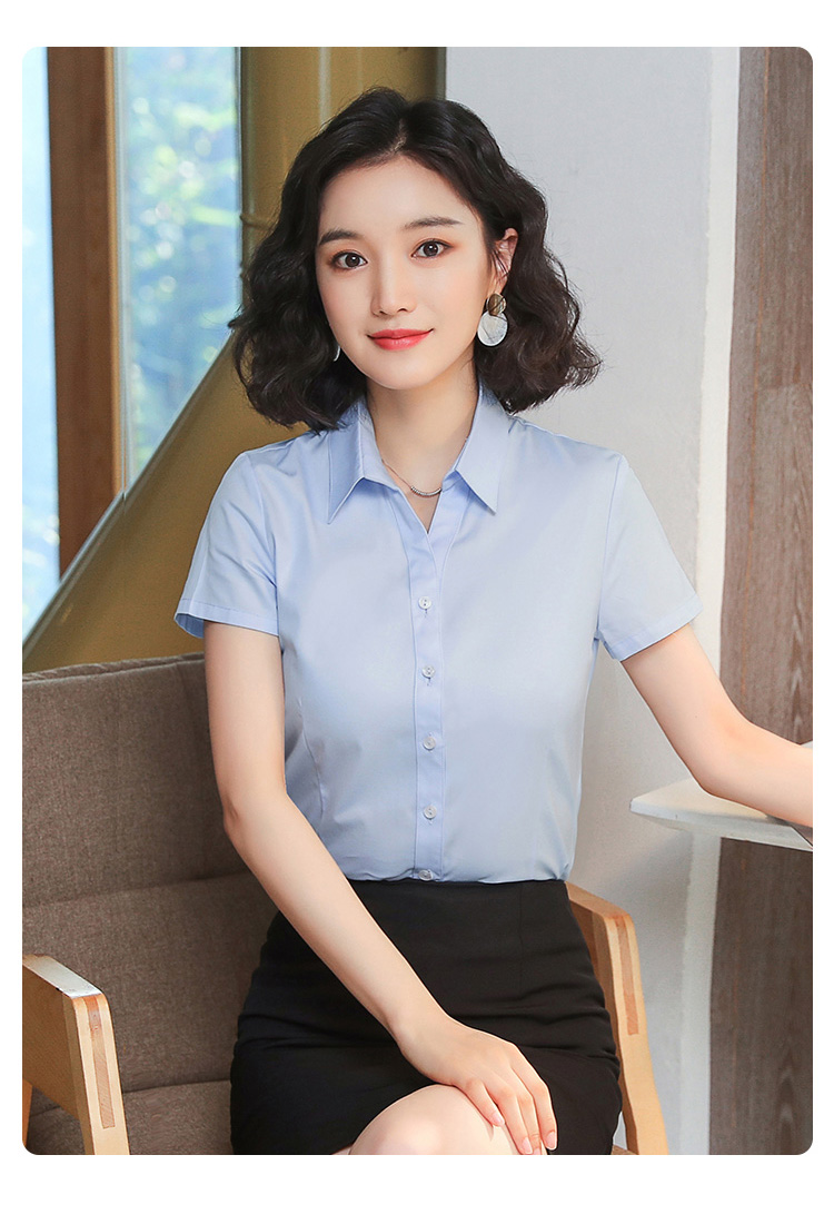 Business slim chest buttoned V-neck short-sleeved shirt for women 171-309 short-sleeved shirt for women