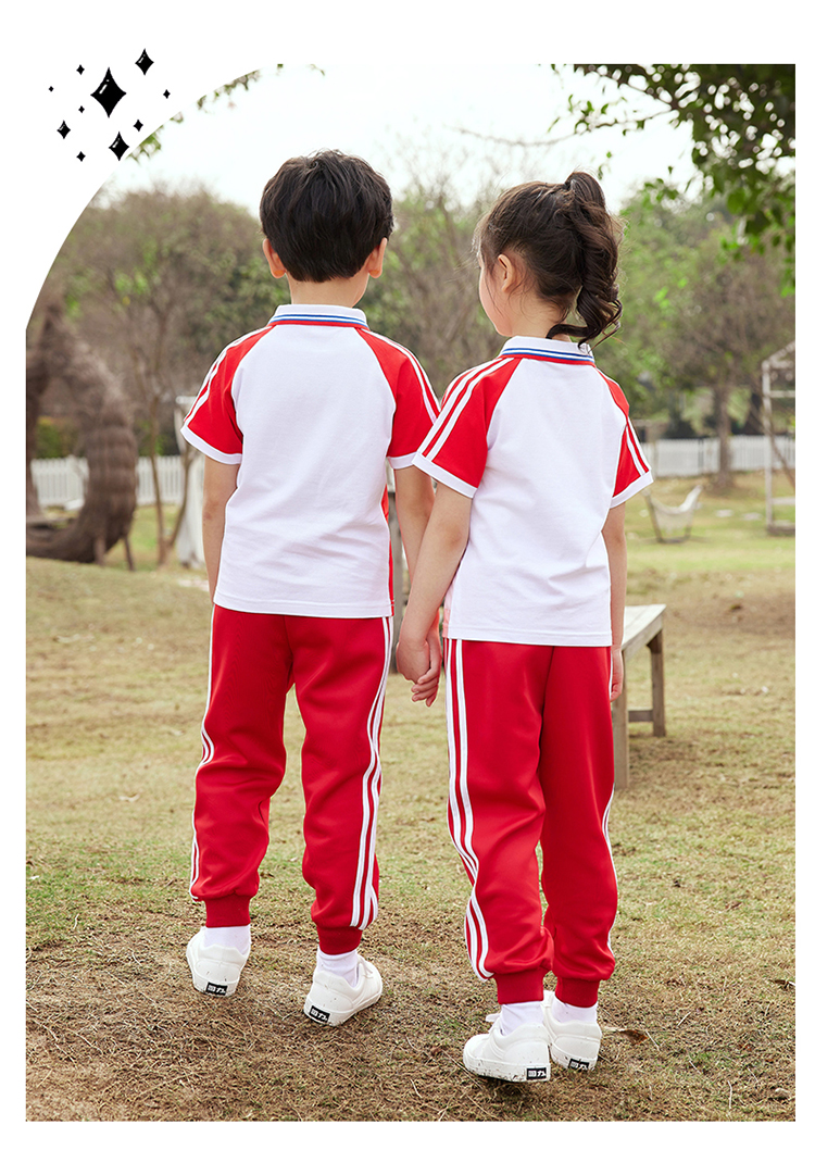 Gradient printing primary and secondary school students school uniform POLO collar two-piece suit 894-2111 short sleeve + long pants