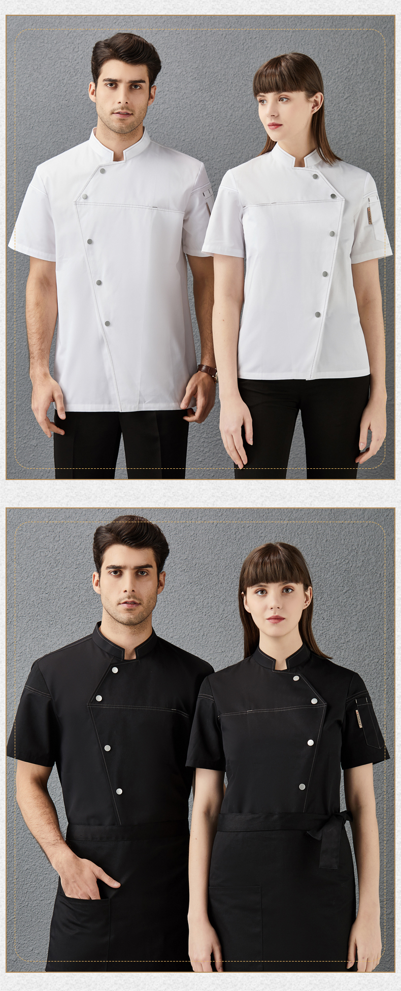 Polyester cotton side-opening single-breasted short-sleeved chef uniform top H01-2021-21