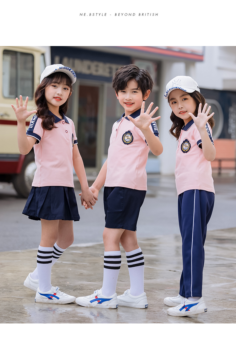 Sports style cotton pique primary and secondary school students uniform suit 455-8176