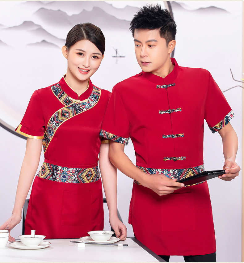 National style waiter work clothes top + apron H19-L011