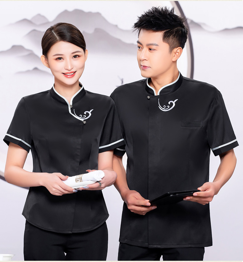 Embroidered Xiangyun Hotel Waiter Work Shirt + Apron H19-L019