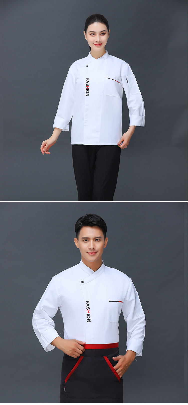 380g workwear single button embroidered long sleeve chef uniform top V01-004