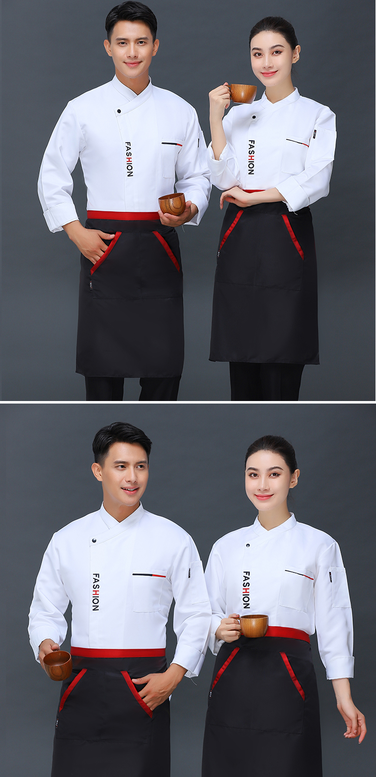 380g workwear single button embroidered long sleeve chef uniform top V01-004