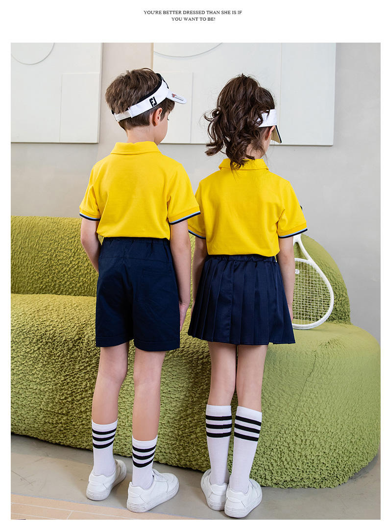 Summer campus sports style primary and secondary school students short-sleeved school uniform suit two-piece suit 215-811 (including badge)