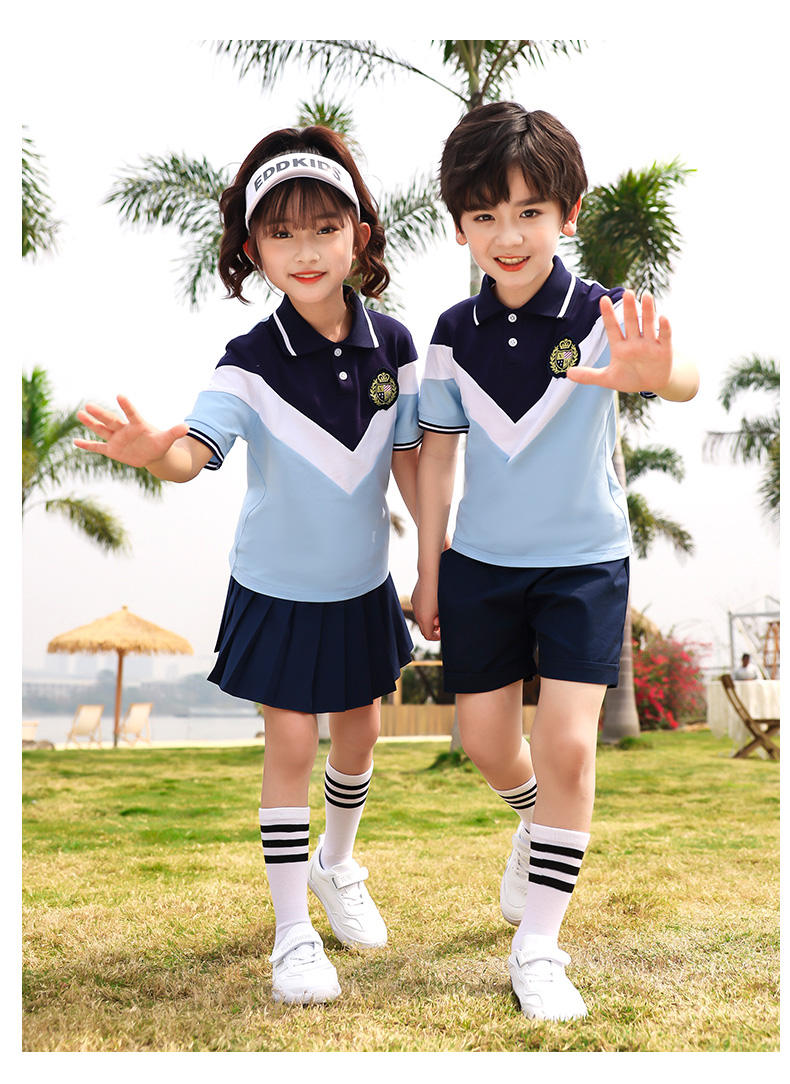 Summer casual sports style primary and secondary school students short-sleeved school uniform suit two-piece suit 215-829 (including badge)