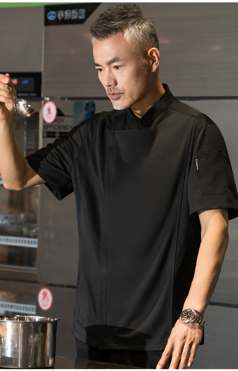 Zipper short-sleeved hotel chef uniform top H01-21021