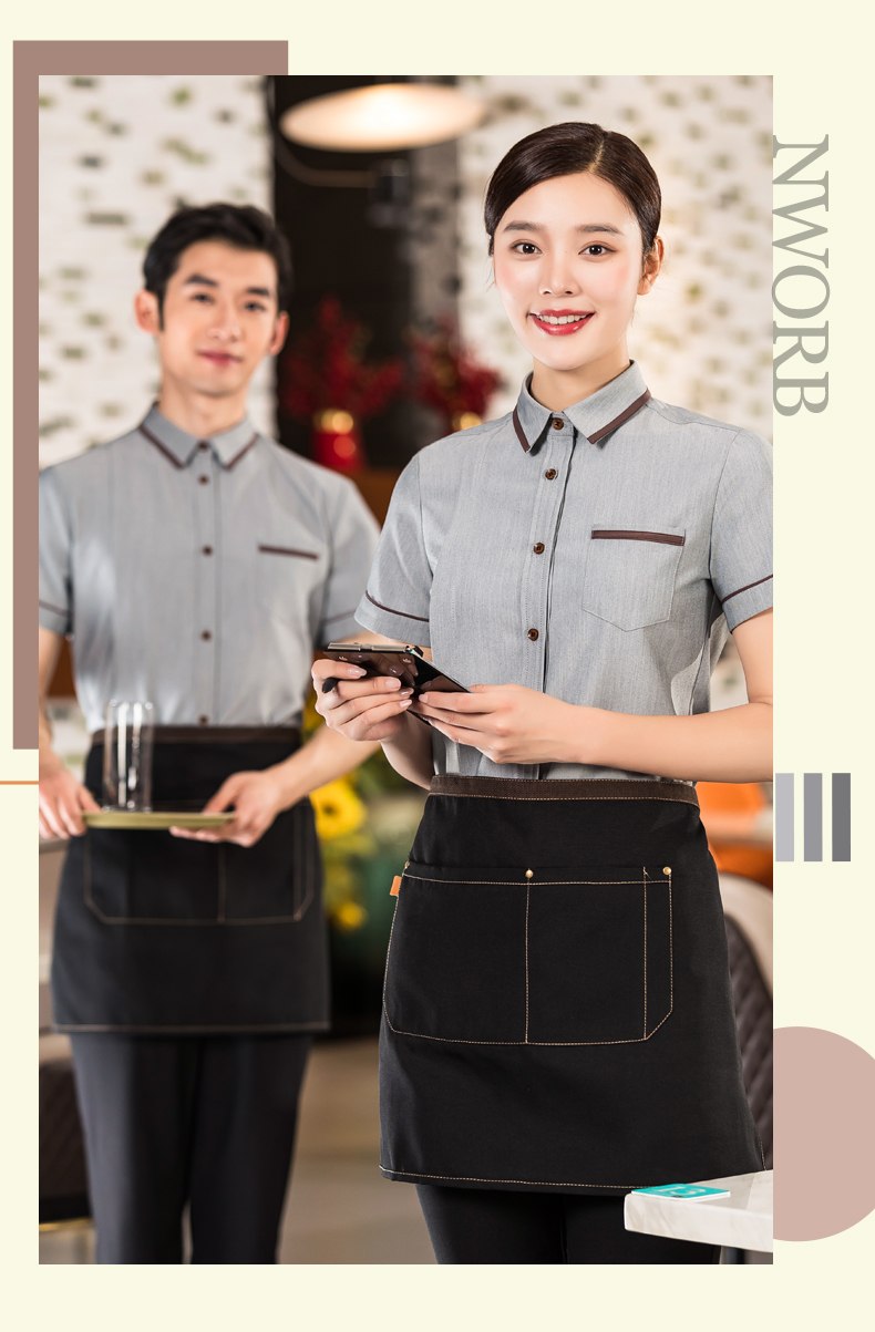 Collar and hem shirt short sleeve hotel waiter top H01-2022-04