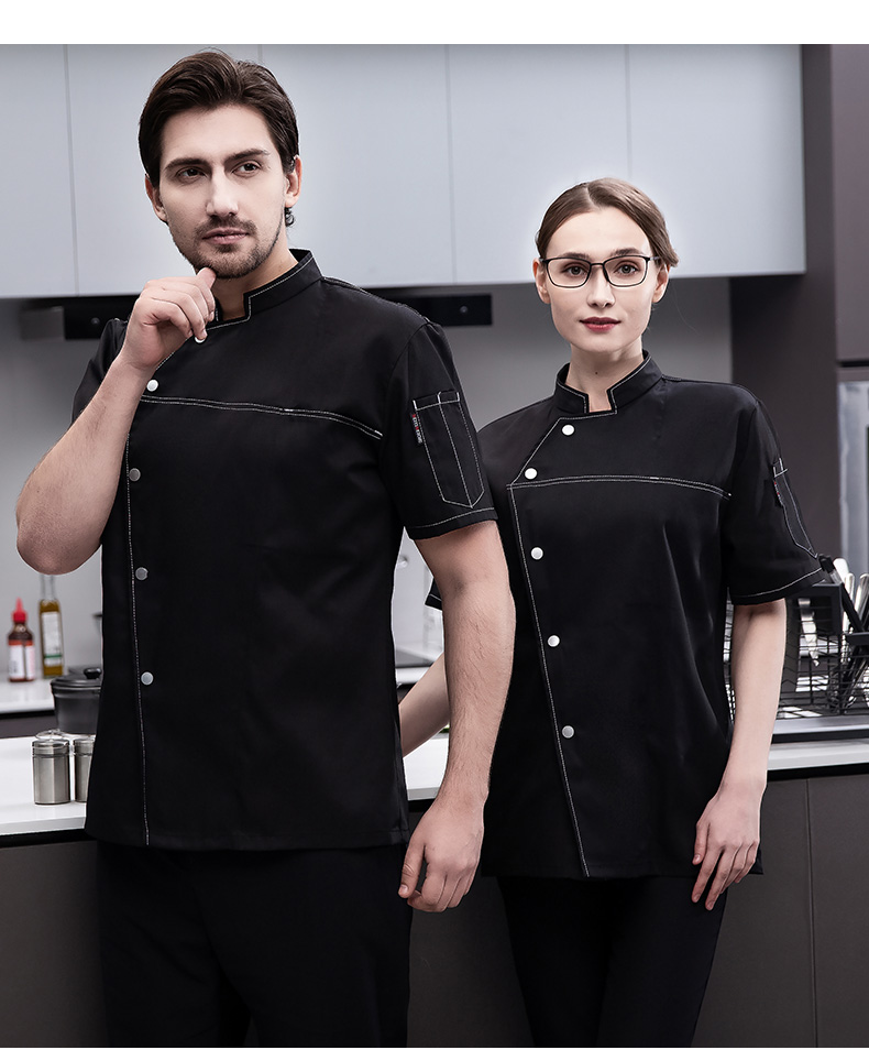 Full-process polyester-cotton short-sleeved chef uniform top H03-fine five-button