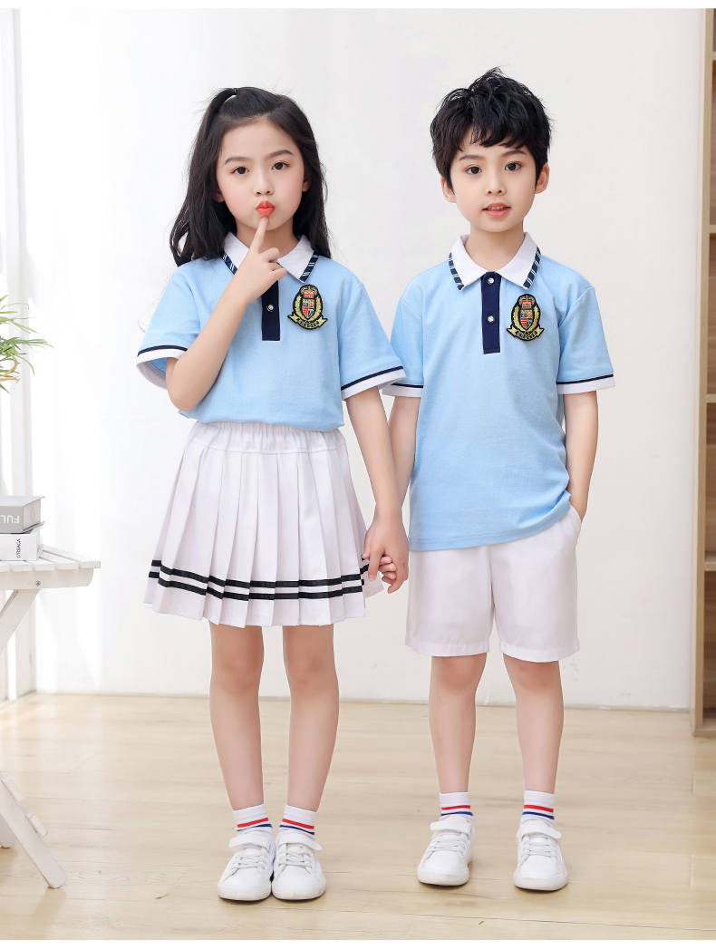 Summer sports style short-sleeved school uniform for primary and secondary school students, two-piece suit H23-1601 (with badge)