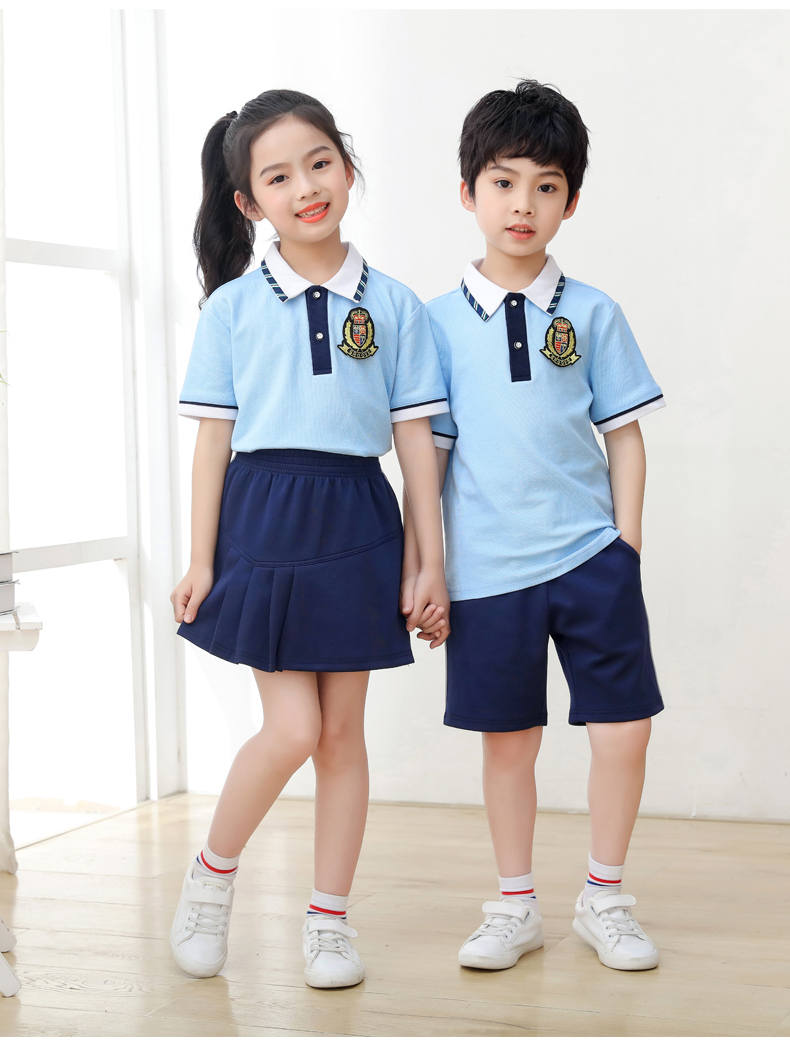 Summer sports style short-sleeved school uniform for primary and secondary school students, two-piece suit H23-1601 (with badge)