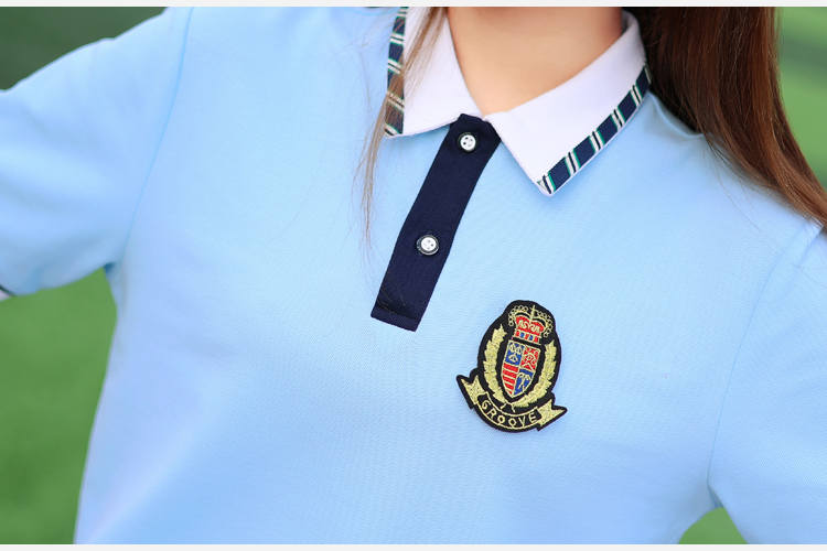 Middle school student summer college style graduation photo sportswear short-sleeved school uniform two-piece suit female model H23-1601 (including badge)