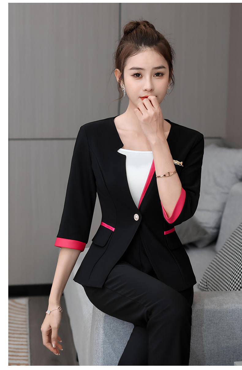 Slim fit knitted health cloth three-quarter sleeve technician suit pants suit female G25-2686-32